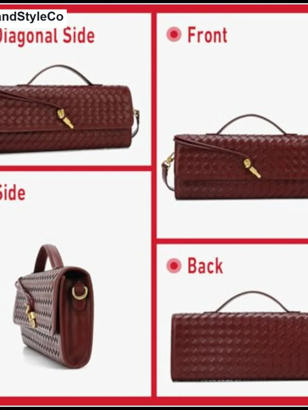 Women Vegan Leather Woven Evening Clutch Purse with Removable Strap Convertible